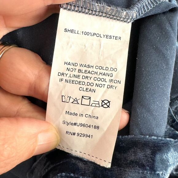 Suzanne Betro Blue Crushed Velvet V Neck Dolman Sleeve Stretchy Dress Women's XL - Picture 9 of 9